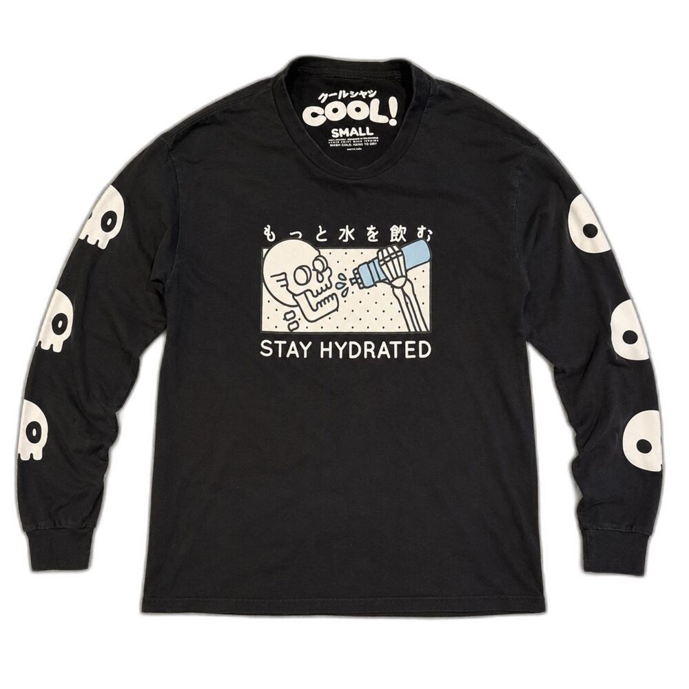 COOL! Stay Hydrated Skeleton Graphic Long Sleeve Tee Small Japanese Streetwear B